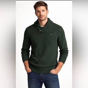Tommy Hilfiger Men Charcoal Green
Cotton Merino Wool Shawl Collar
Sweater M